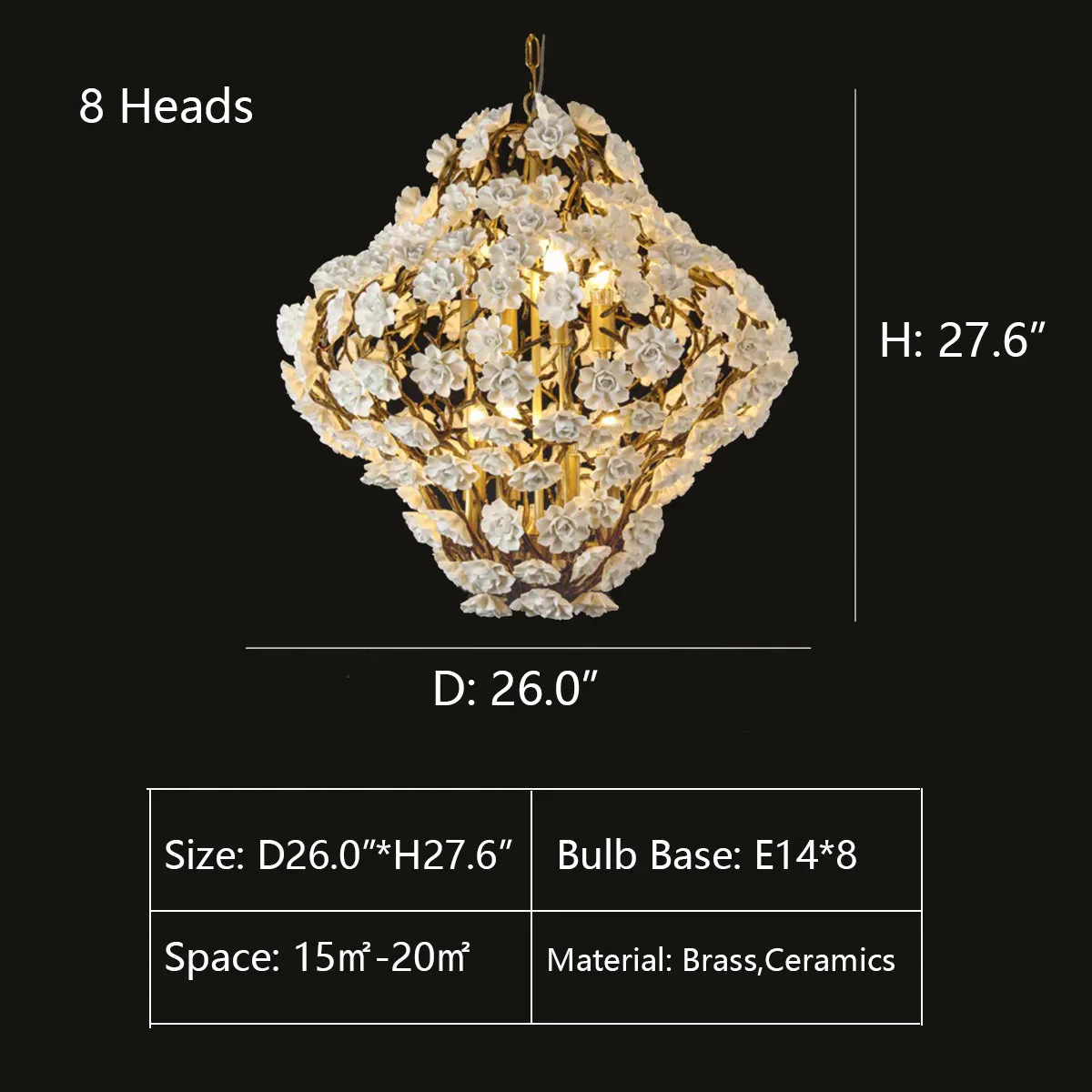 Brass and Ceramic Flower Art Chandelier Post Modern Light Luxury Style for Living and Dining Areas - Image 6