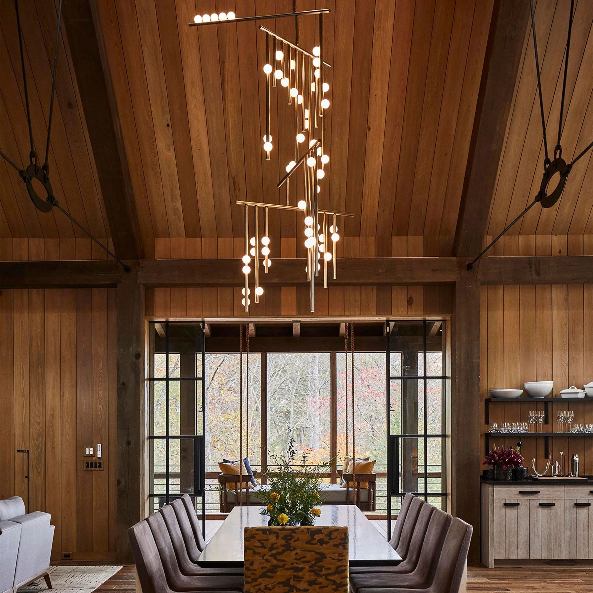 Brass Glass Drop Chandelier - Image 2