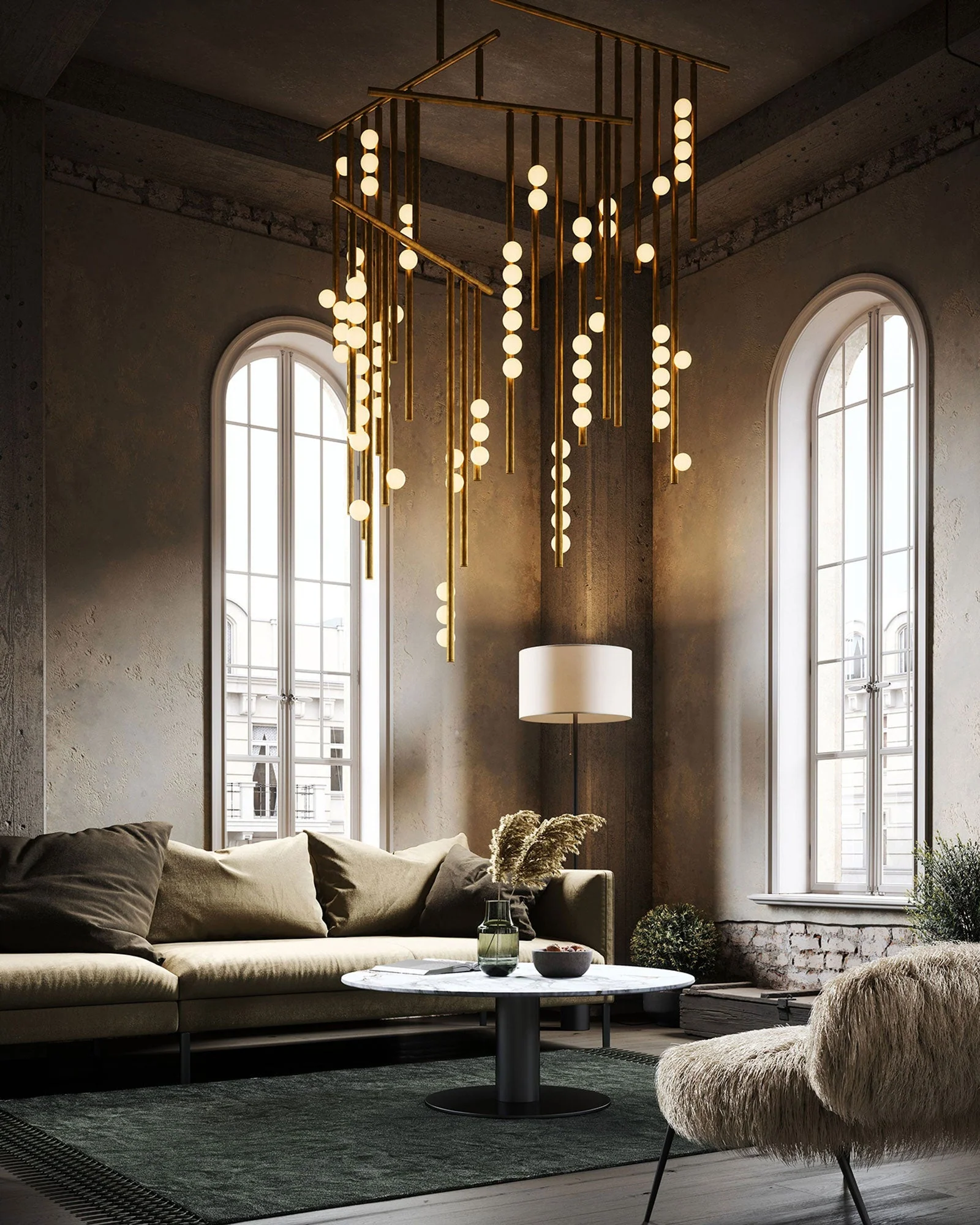 Brass Glass Drop Chandelier - Image 3