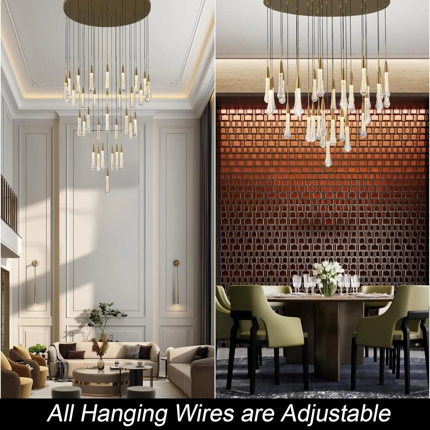 Cascade Glass Raindrop Chandelier - Luxury Grand Foyer & Staircase Lighting - Image 13