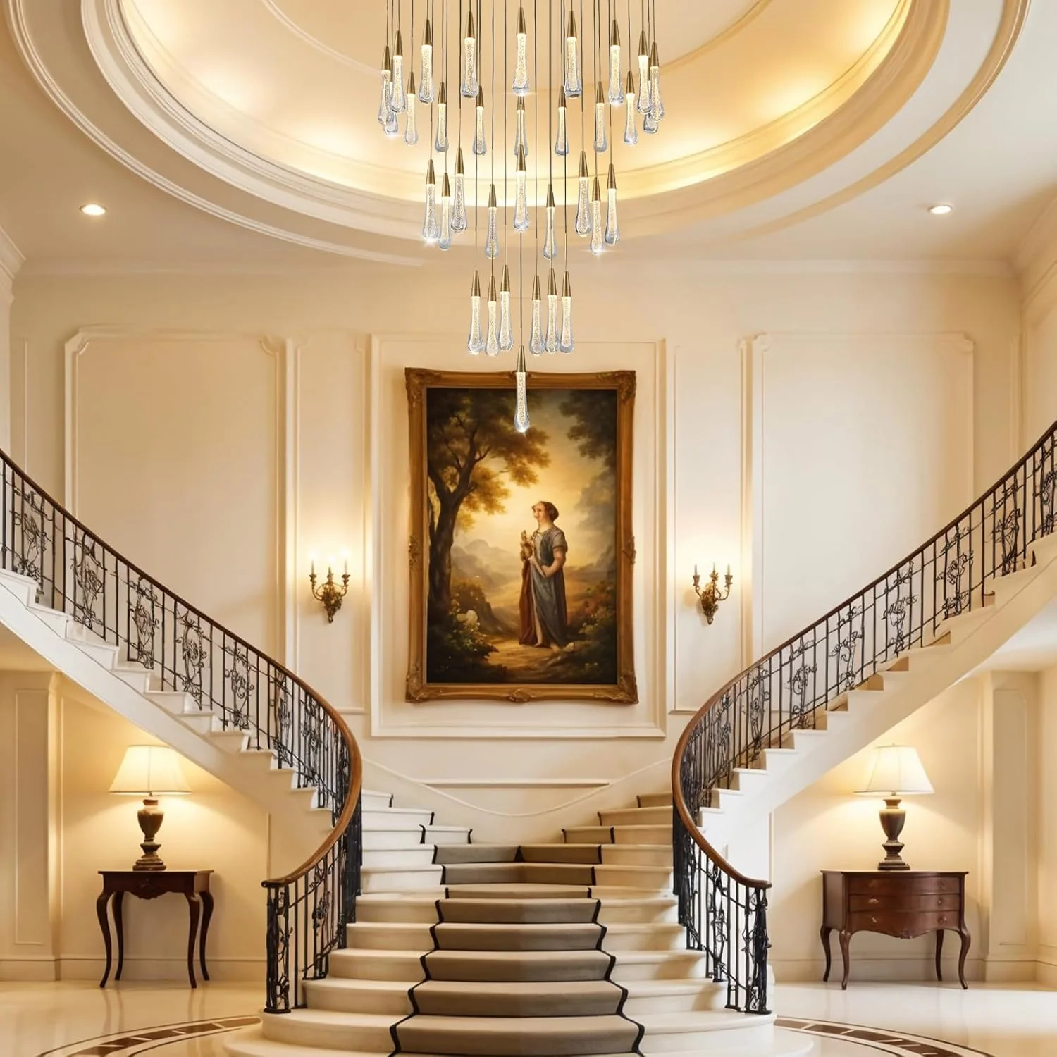 Cascade Glass Raindrop Chandelier - Luxury Grand Foyer & Staircase Lighting - Image 14