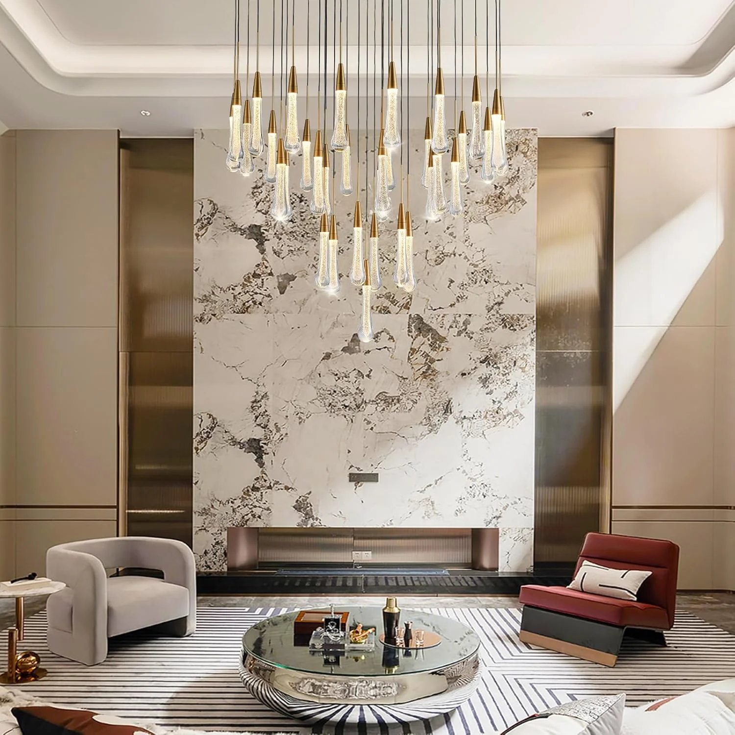 Cascade Glass Raindrop Chandelier - Luxury Grand Foyer & Staircase Lighting - Image 15