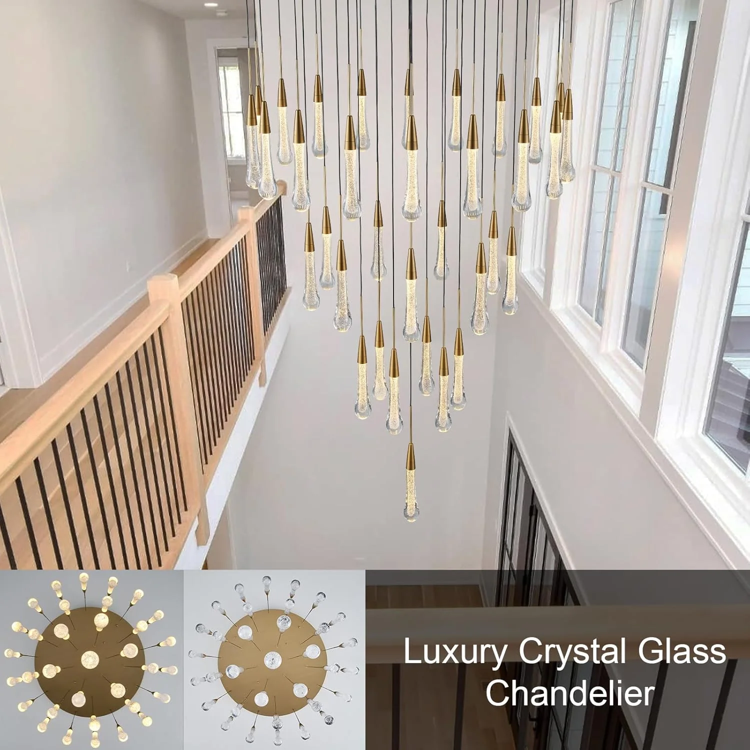 Cascade Glass Raindrop Chandelier - Luxury Grand Foyer & Staircase Lighting - Image 16