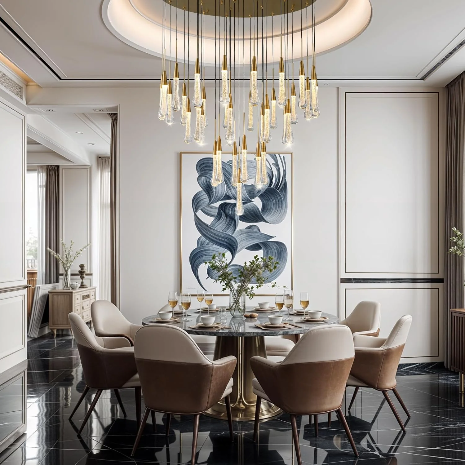 Cascade Glass Raindrop Chandelier - Luxury Grand Foyer & Staircase Lighting - Image 17