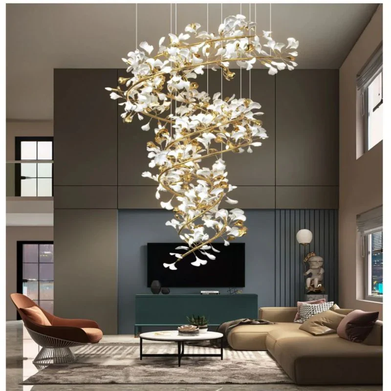 Ceramic Ginkgo Cascading B (Spiral) Branch Chandelier - Image 2