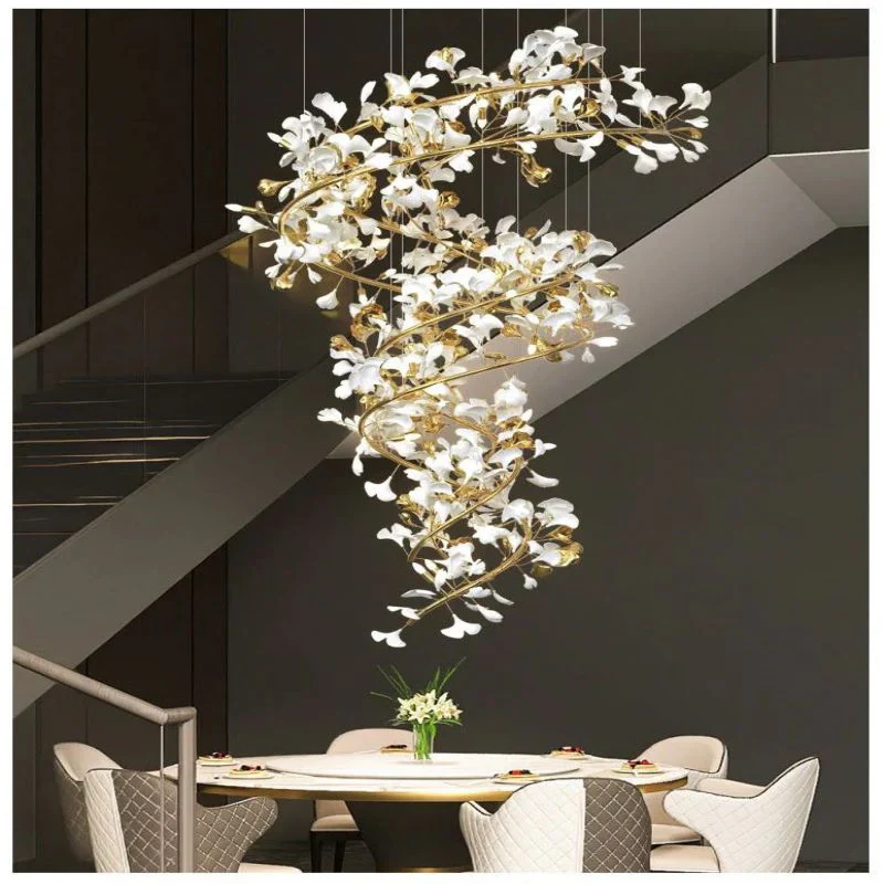 Ceramic Ginkgo Cascading B (Spiral) Branch Chandelier - Image 3