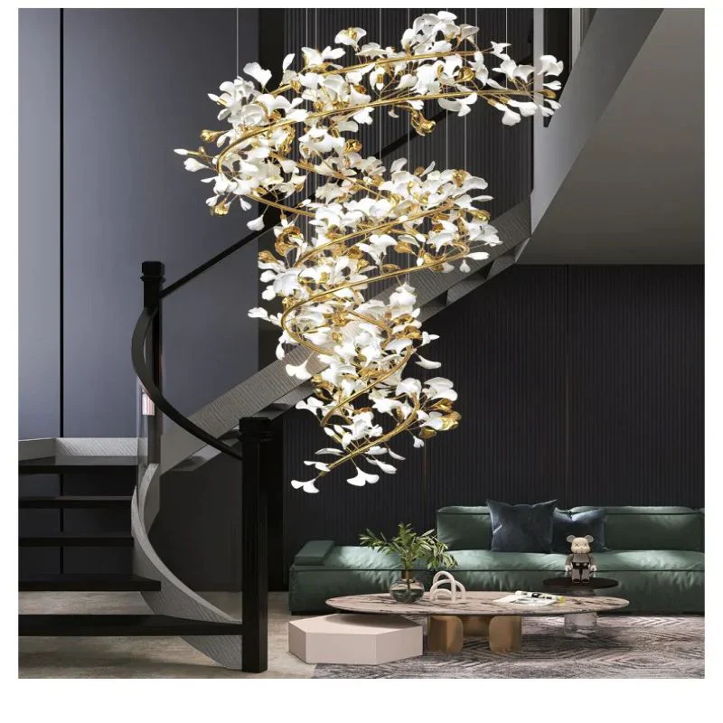 Ceramic Ginkgo Cascading B (Spiral) Branch Chandelier - Image 4