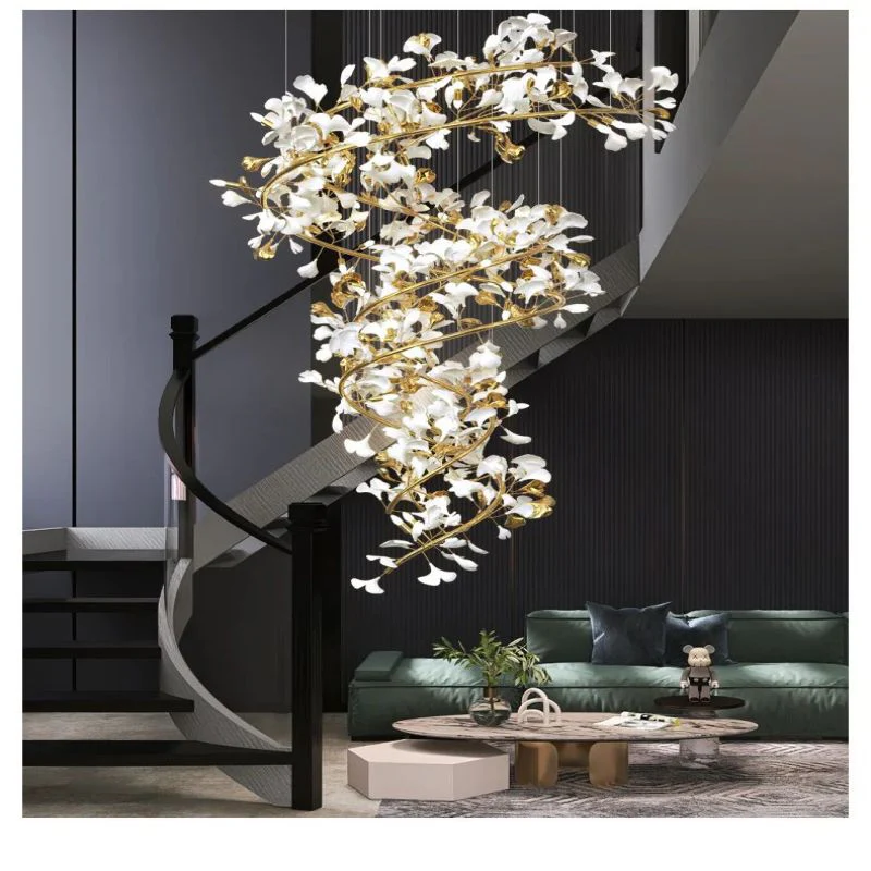 Ceramic Ginkgo Cascading B (Spiral) Branch Chandelier - Image 4