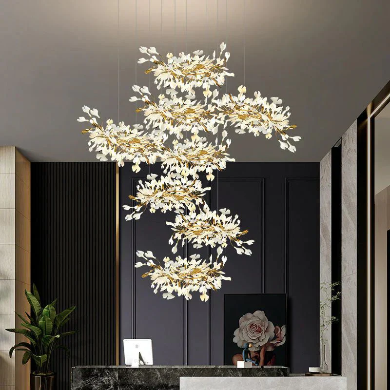 Ceramic Ginkgo Cascading C (Alternating) Branch Chandelier - Image 2
