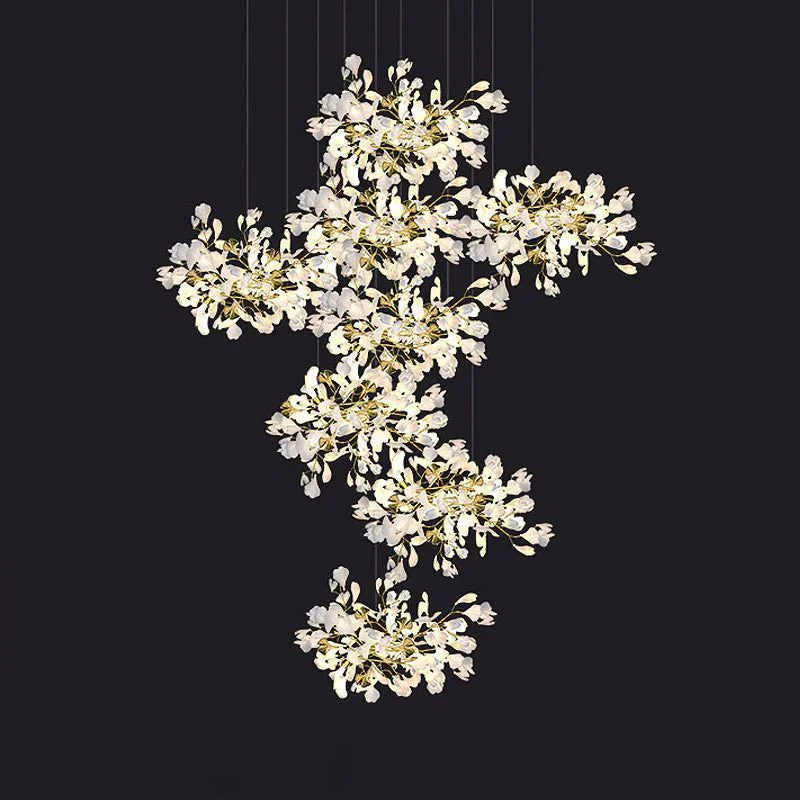 Ceramic Ginkgo Cascading C (Alternating) Branch Chandelier - Image 3
