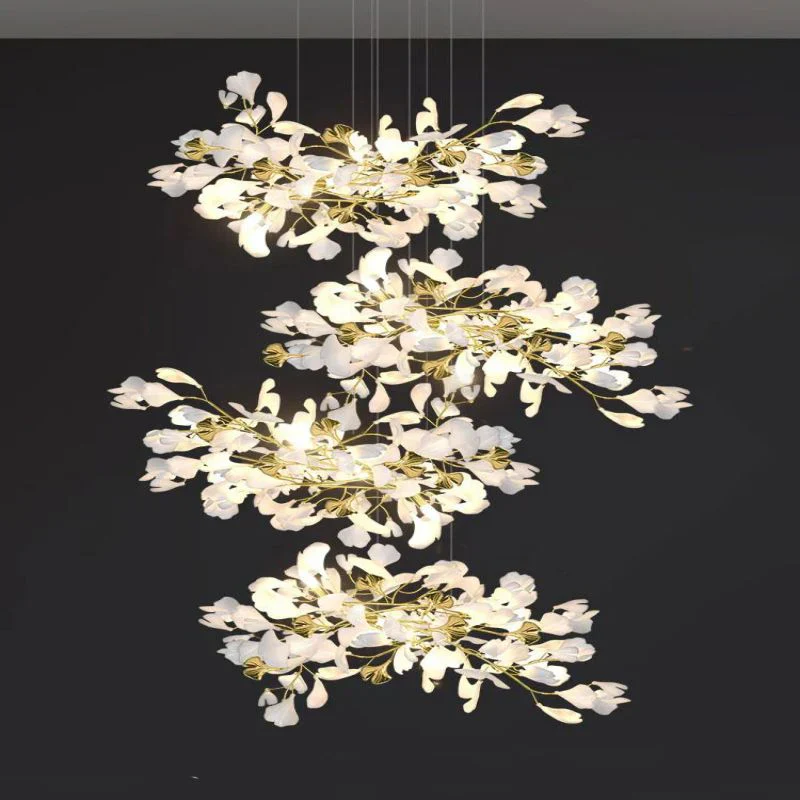 Ceramic Ginkgo Cascading C (Alternating) Branch Chandelier - Image 4