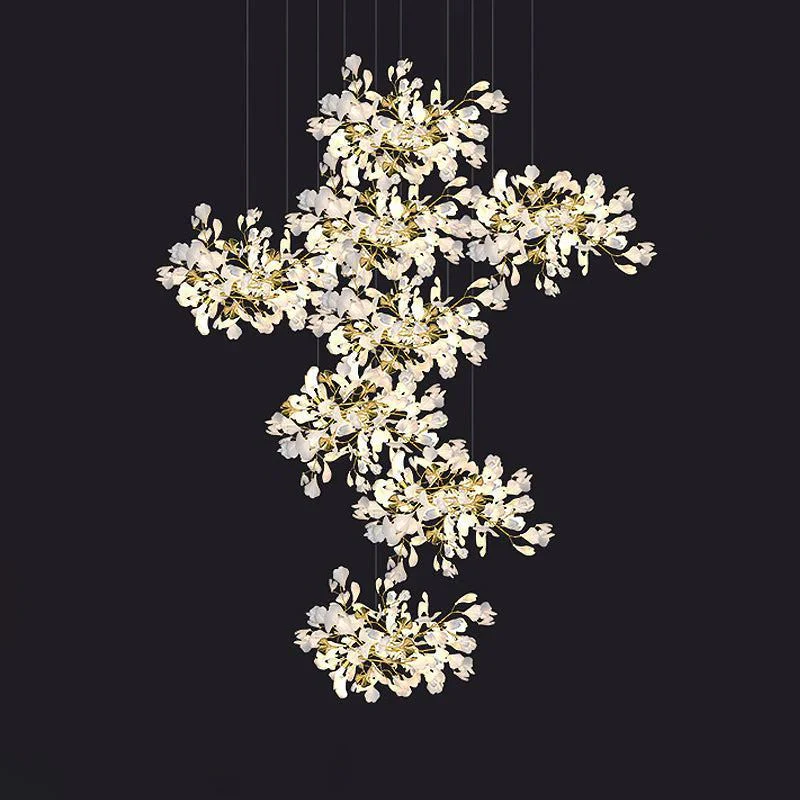 Ceramic Ginkgo Cascading C (Alternating) Branch Chandelier - Image 3