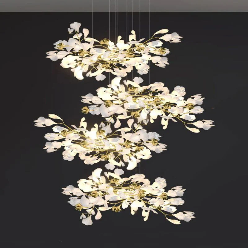 Ceramic Ginkgo Cascading C (Alternating) Branch Chandelier - Image 4