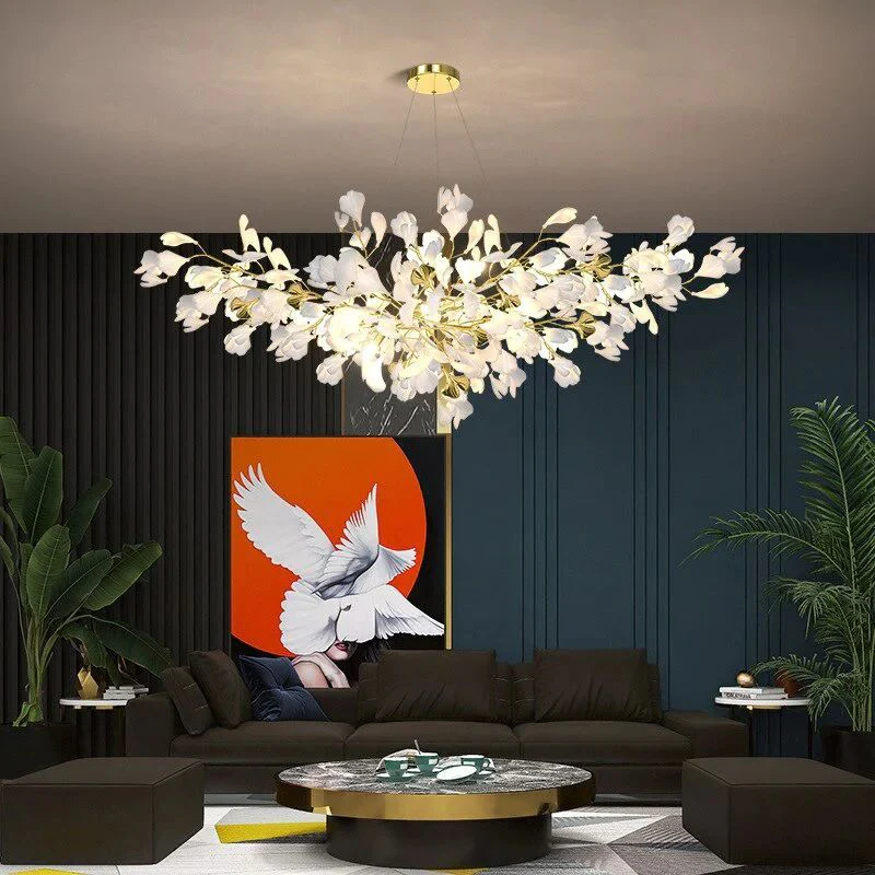 Ceramic Ginkgo Linear Branch Chandelier - Image 3