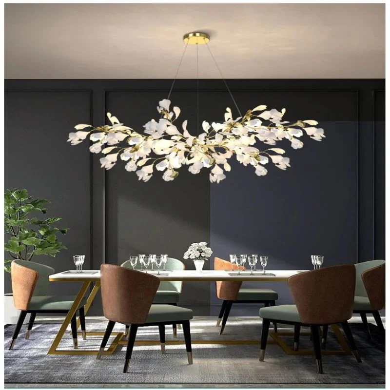 Ceramic Ginkgo Linear Branch Chandelier - Image 4