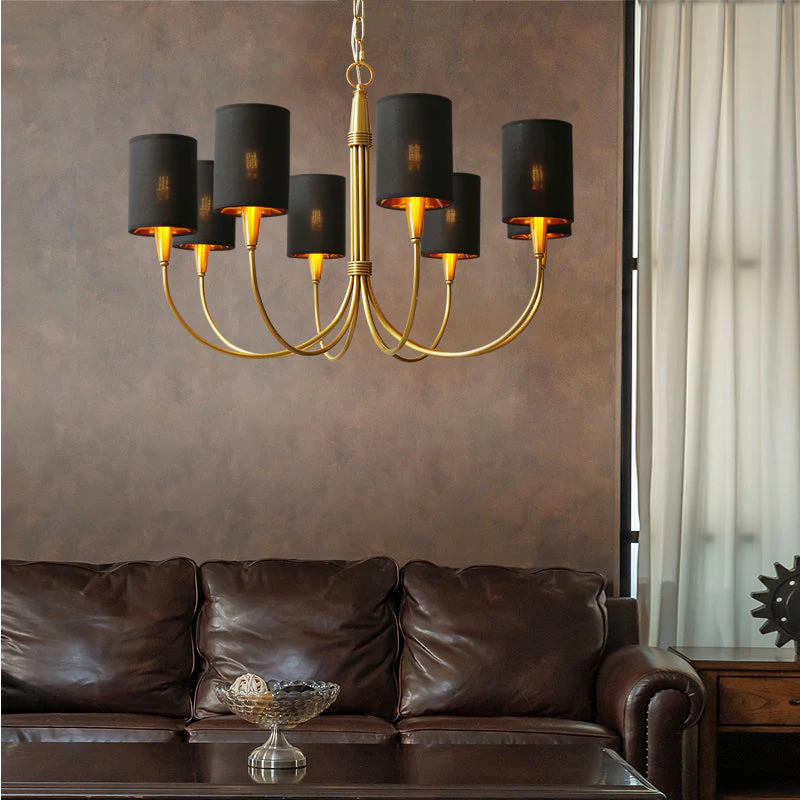 Brass Chandelier|Mid Century Ceiling Fixtures Light|Fabric Shades Adjustable Chain Pendant - Image 2