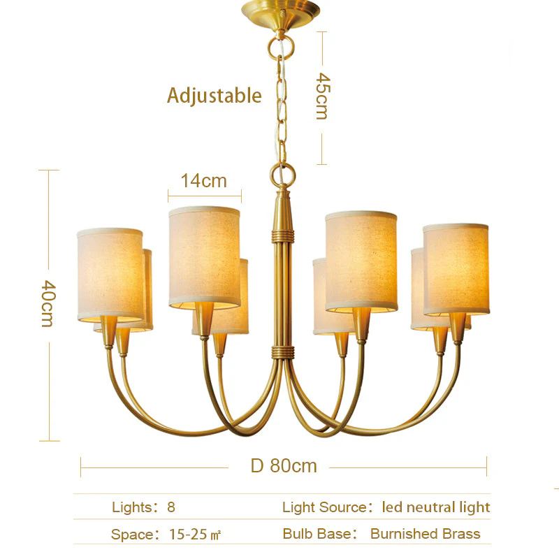 Brass Chandelier|Mid Century Ceiling Fixtures Light|Fabric Shades Adjustable Chain Pendant - Image 4