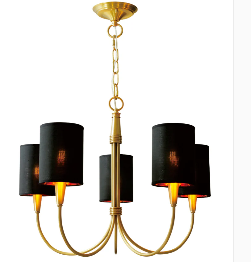 Brass Chandelier|Mid Century Ceiling Fixtures Light|Fabric Shades Adjustable Chain Pendant - Image 5