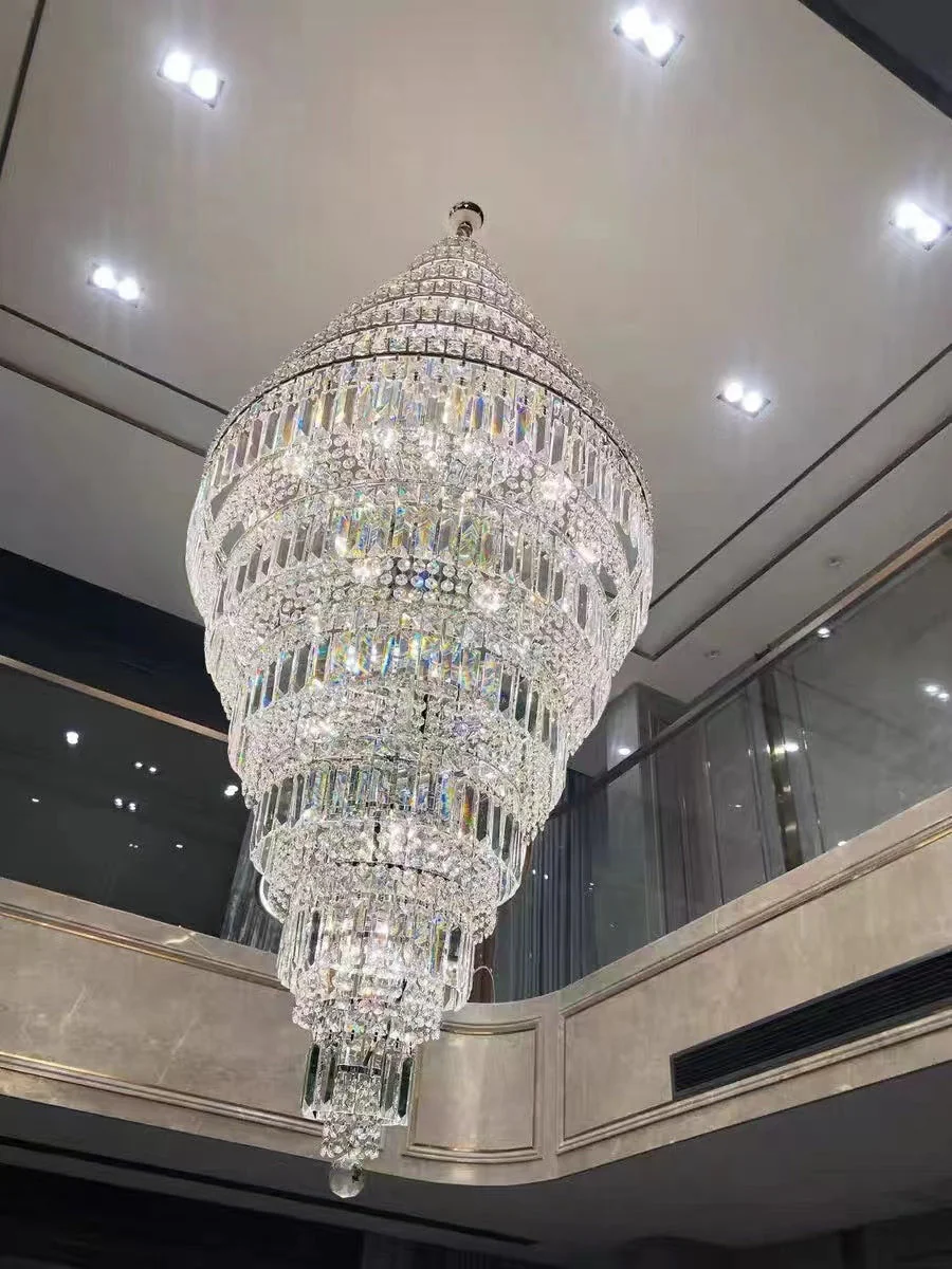 Chrome Extra Large Crystal Chandelier for Foyer Staircase Living Room Entrance Ceiling Light Fixture In Silver - Image 2
