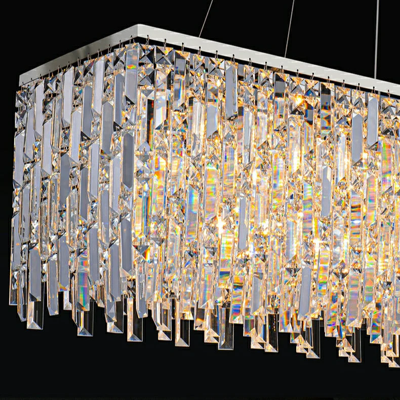 Chrome/ Silver Decorative Kitchen Island Lighting Crystal Rectangle Chandelier For Long Dining Table Round Pendant Light Fixture For Living Room - Image 11
