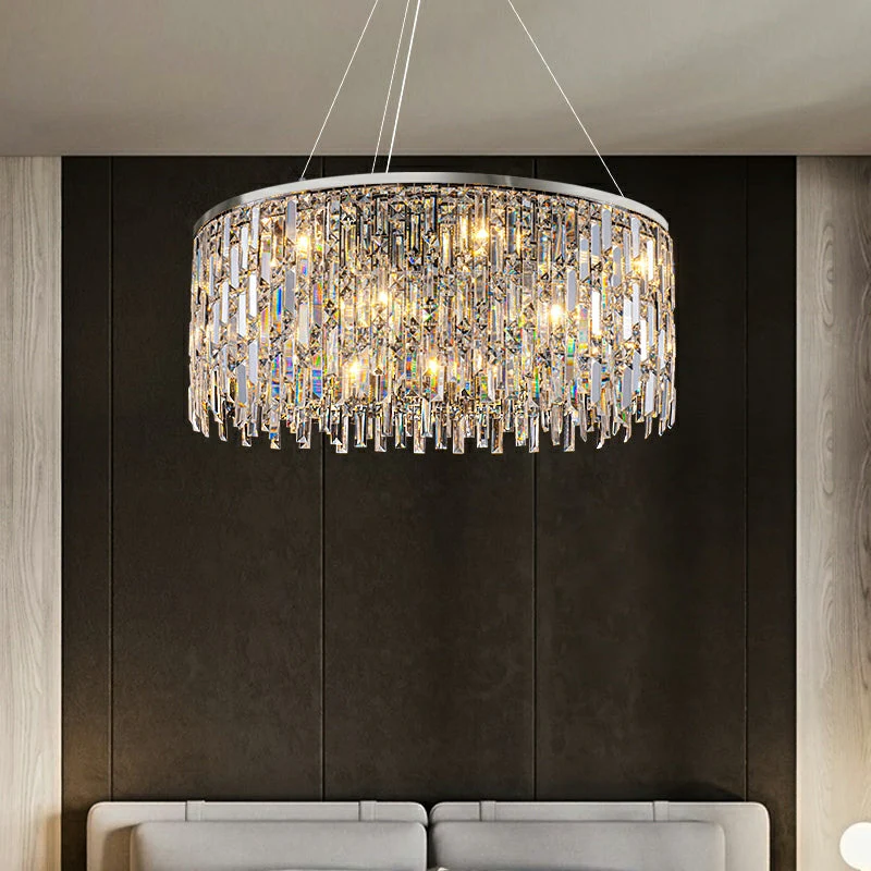 Chrome/ Silver Decorative Kitchen Island Lighting Crystal Rectangle Chandelier For Long Dining Table Round Pendant Light Fixture For Living Room - Image 12