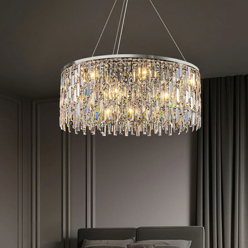 Chrome/ Silver Decorative Kitchen Island Lighting Crystal Rectangle Chandelier For Long Dining Table Round Pendant Light Fixture For Living Room - Image 13