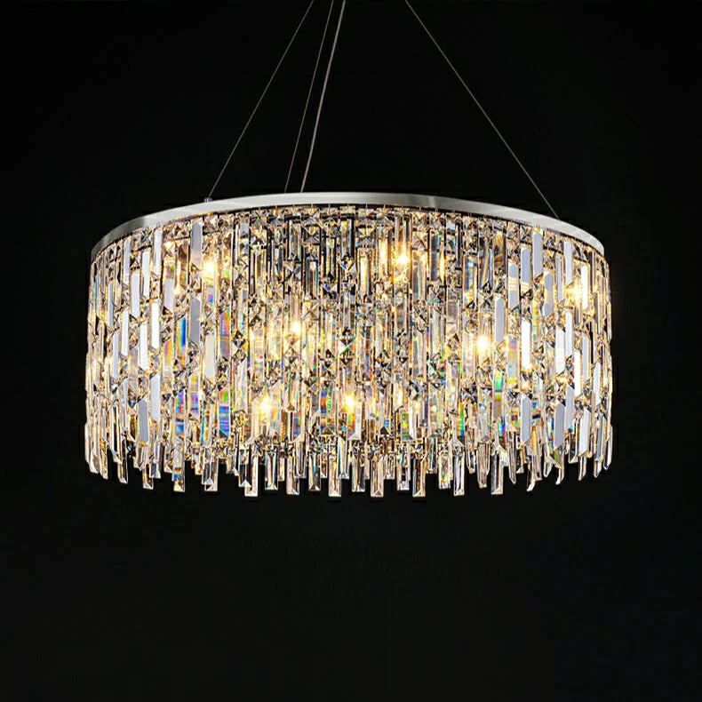Chrome/ Silver Decorative Kitchen Island Lighting Crystal Rectangle Chandelier For Long Dining Table Round Pendant Light Fixture For Living Room - Image 14