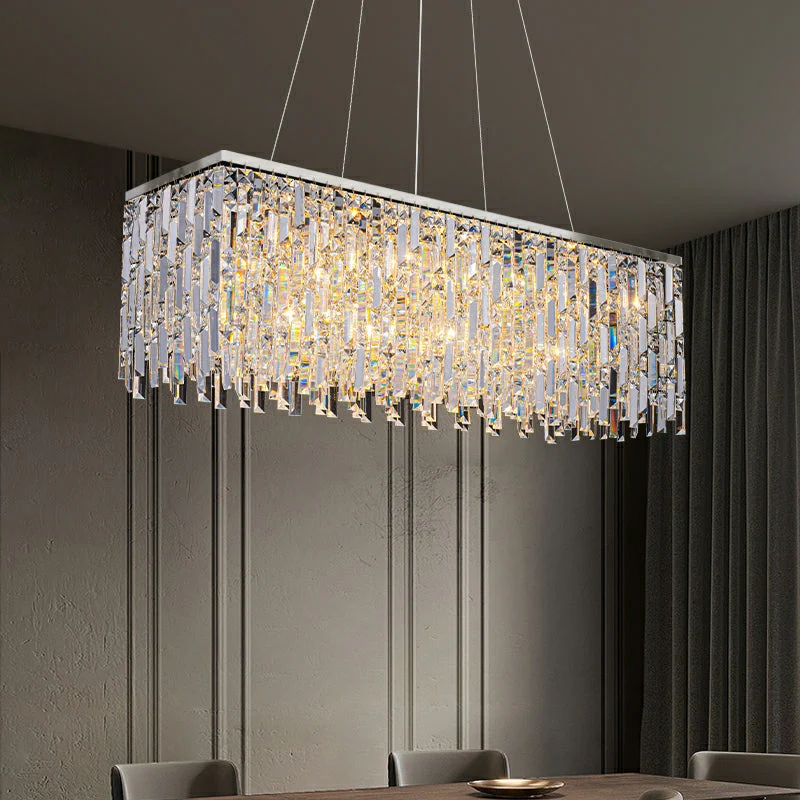 Chrome/ Silver Decorative Kitchen Island Lighting Crystal Rectangle Chandelier For Long Dining Table Round Pendant Light Fixture For Living Room - Image 2