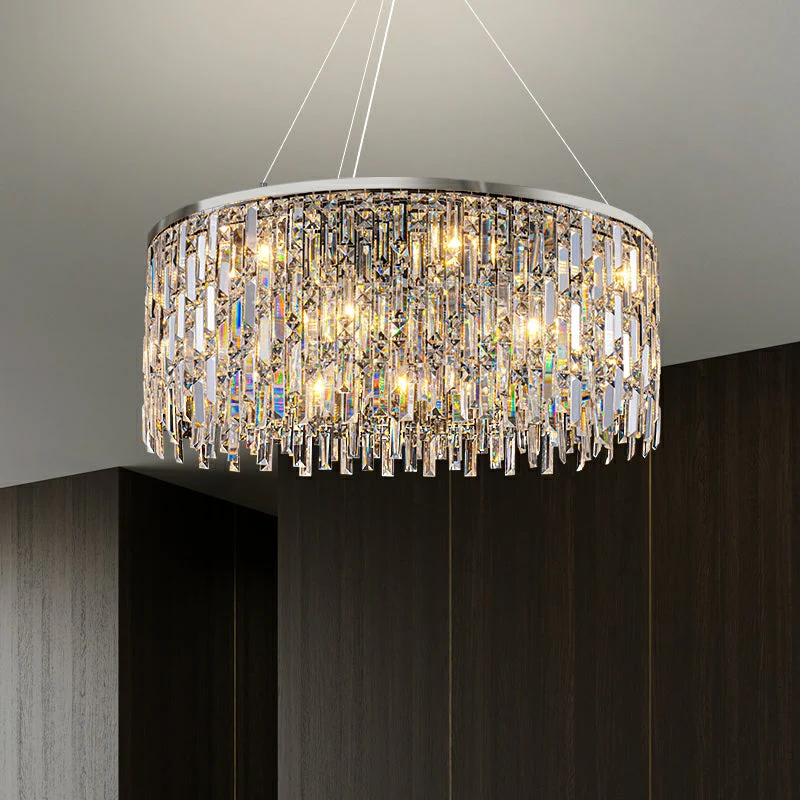 Chrome/ Silver Decorative Kitchen Island Lighting Crystal Rectangle Chandelier For Long Dining Table Round Pendant Light Fixture For Living Room - Image 3