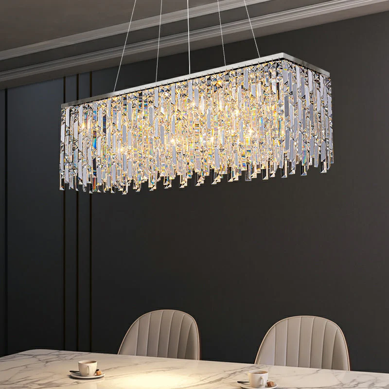 Chrome/ Silver Decorative Kitchen Island Lighting Crystal Rectangle Chandelier For Long Dining Table Round Pendant Light Fixture For Living Room - Image 4