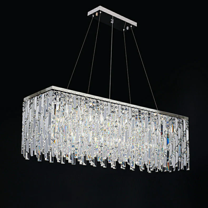 Chrome/ Silver Decorative Kitchen Island Lighting Crystal Rectangle Chandelier For Long Dining Table Round Pendant Light Fixture For Living Room - Image 6