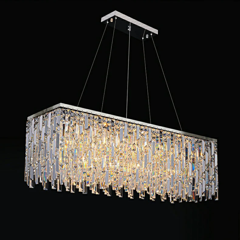 Chrome/ Silver Decorative Kitchen Island Lighting Crystal Rectangle Chandelier For Long Dining Table Round Pendant Light Fixture For Living Room - Image 7