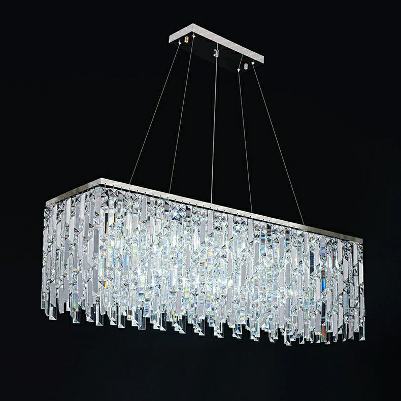 Chrome/ Silver Decorative Kitchen Island Lighting Crystal Rectangle Chandelier For Long Dining Table Round Pendant Light Fixture For Living Room - Image 8