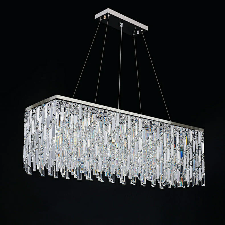 Chrome/ Silver Decorative Kitchen Island Lighting Crystal Rectangle Chandelier For Long Dining Table Round Pendant Light Fixture For Living Room - Image 9