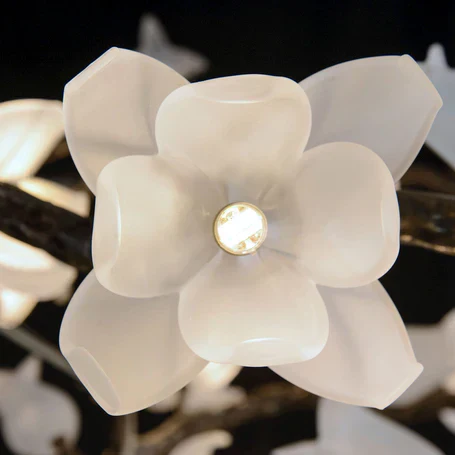 Churippu Branch Magnolia & Tulip Glass Bronze Vertical Twenty-One Light Chandelier - Image 4