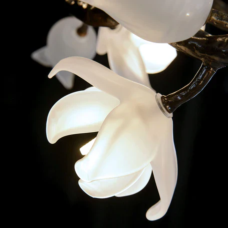 Churippu Branch Magnolia & Tulip Glass Bronze Vertical Twenty-One Light Chandelier - Image 5
