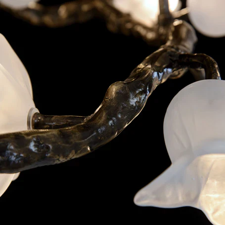 Churippu Branch Magnolia & Tulip Glass Bronze Vertical Twenty-One Light Chandelier - Image 7