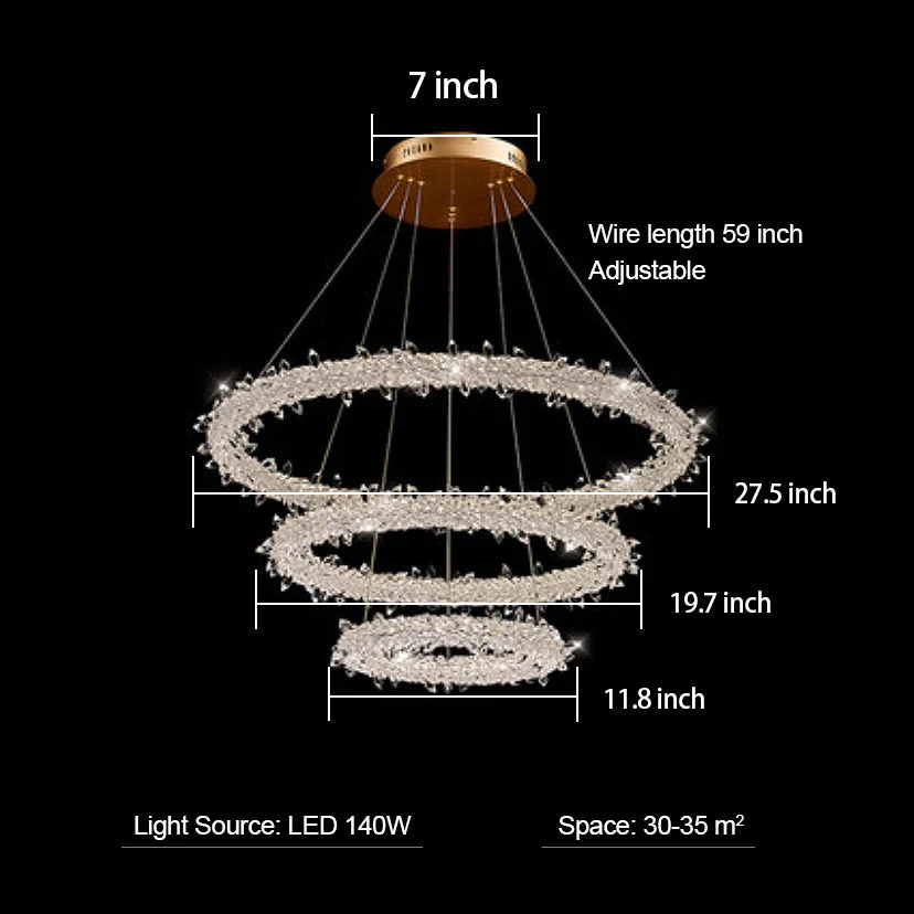 Modern 3-Ring Halo Crystal Chandelier for Living Room/Bedroom - Image 7