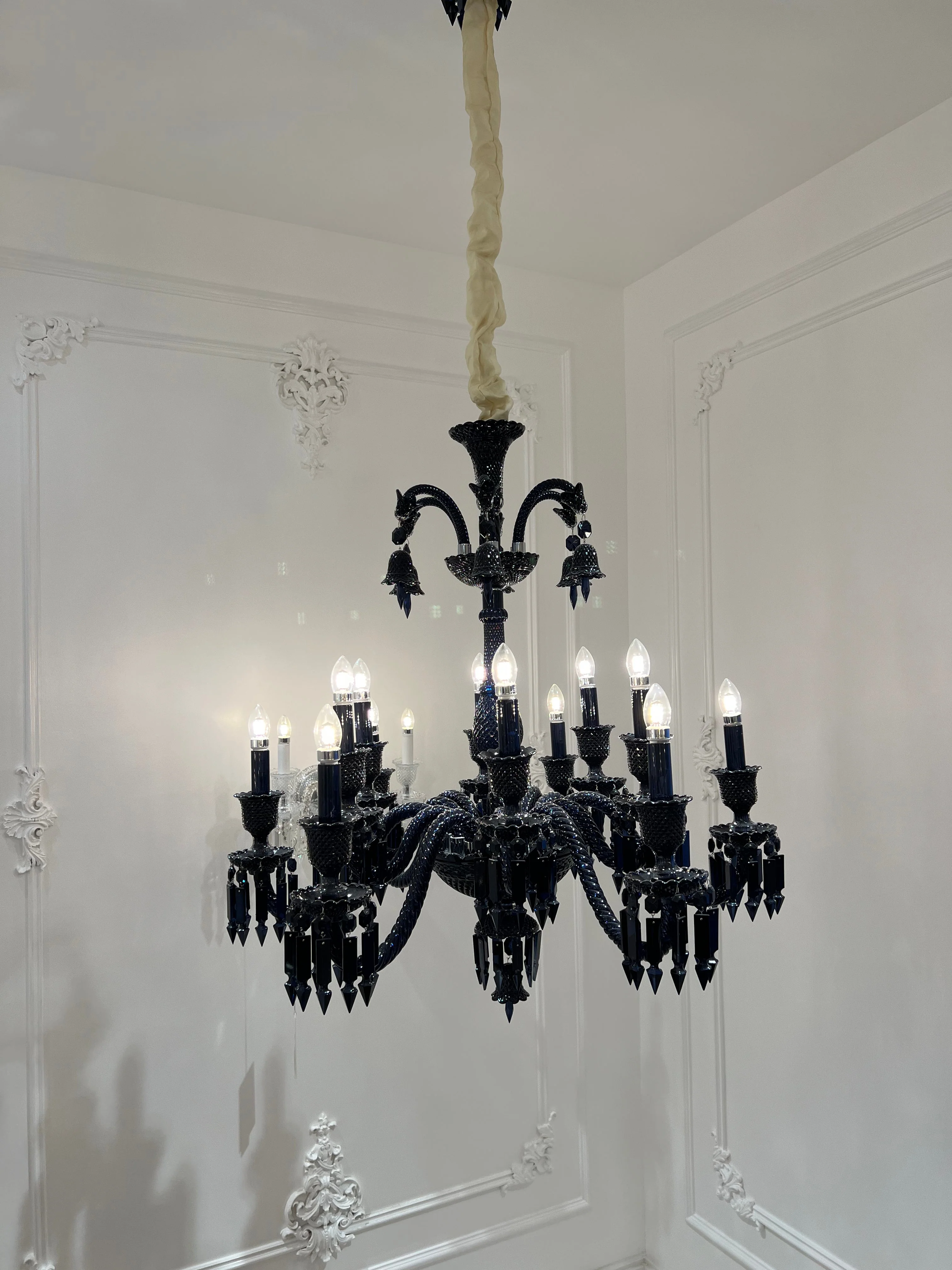Classic Black Candle Style Chandelier Crystal Ceiling Pendant Lighting Fixture For Living/ Bedroom - Image 2