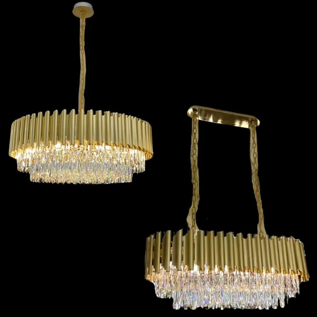 Classic Modern Round/Rectangle Crystal Chandelier in Gold Finish for Living/Dining Room - Image 2