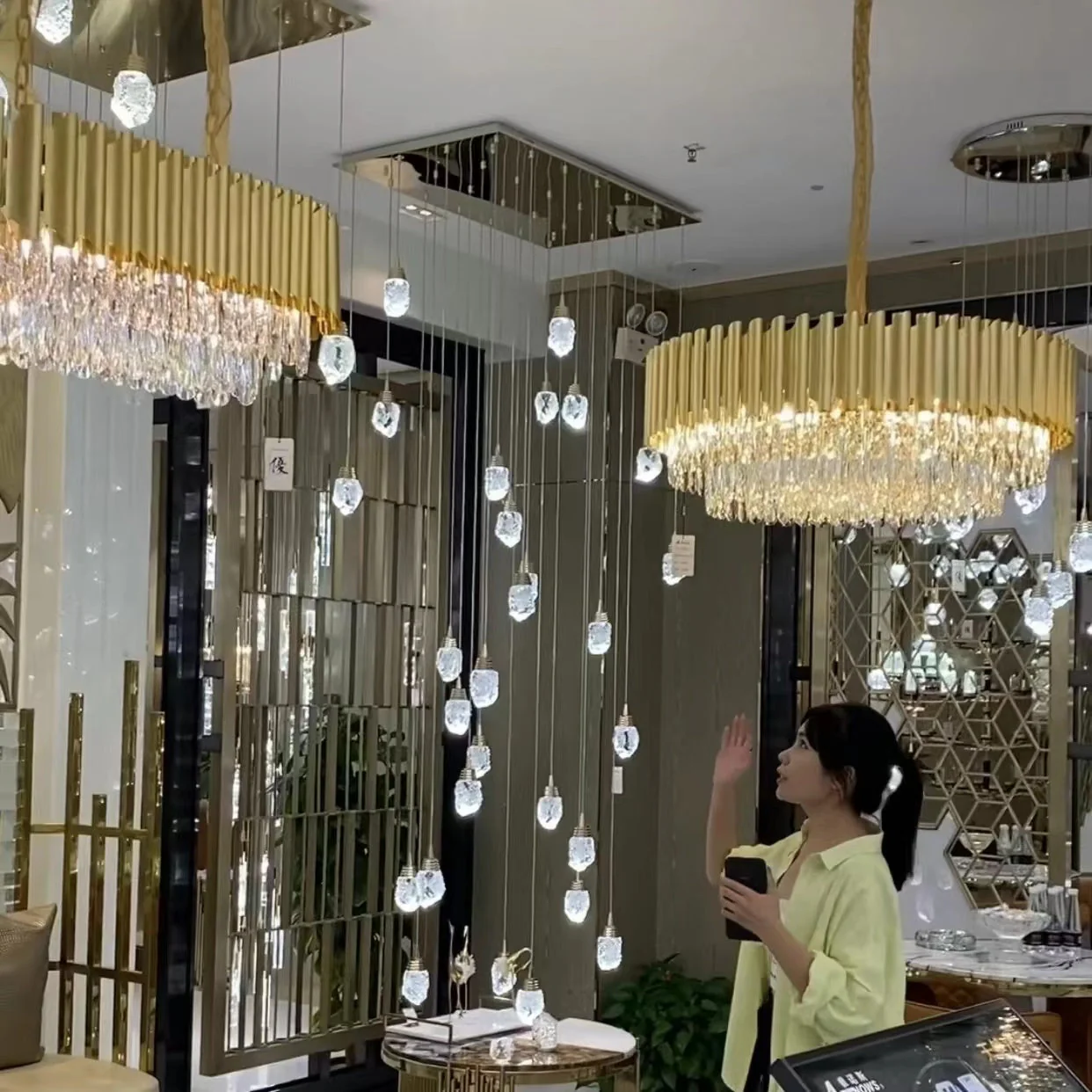 Classic Modern Round/Rectangle Crystal Chandelier in Gold Finish for Living/Dining Room - Image 2