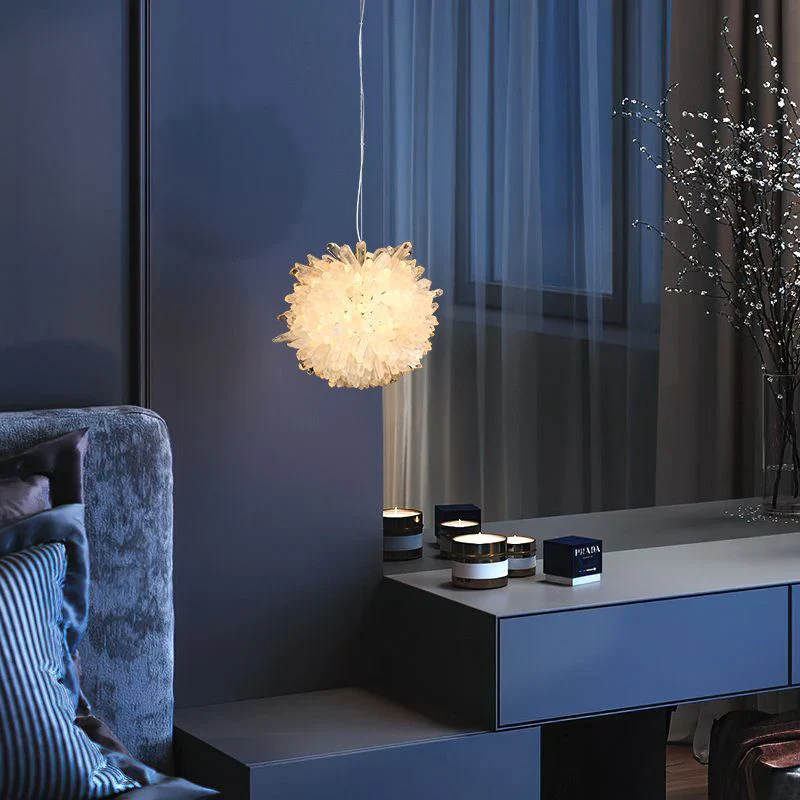 Clear Geode Quartz Crystal Ball Modern Pendant Light - Image 8