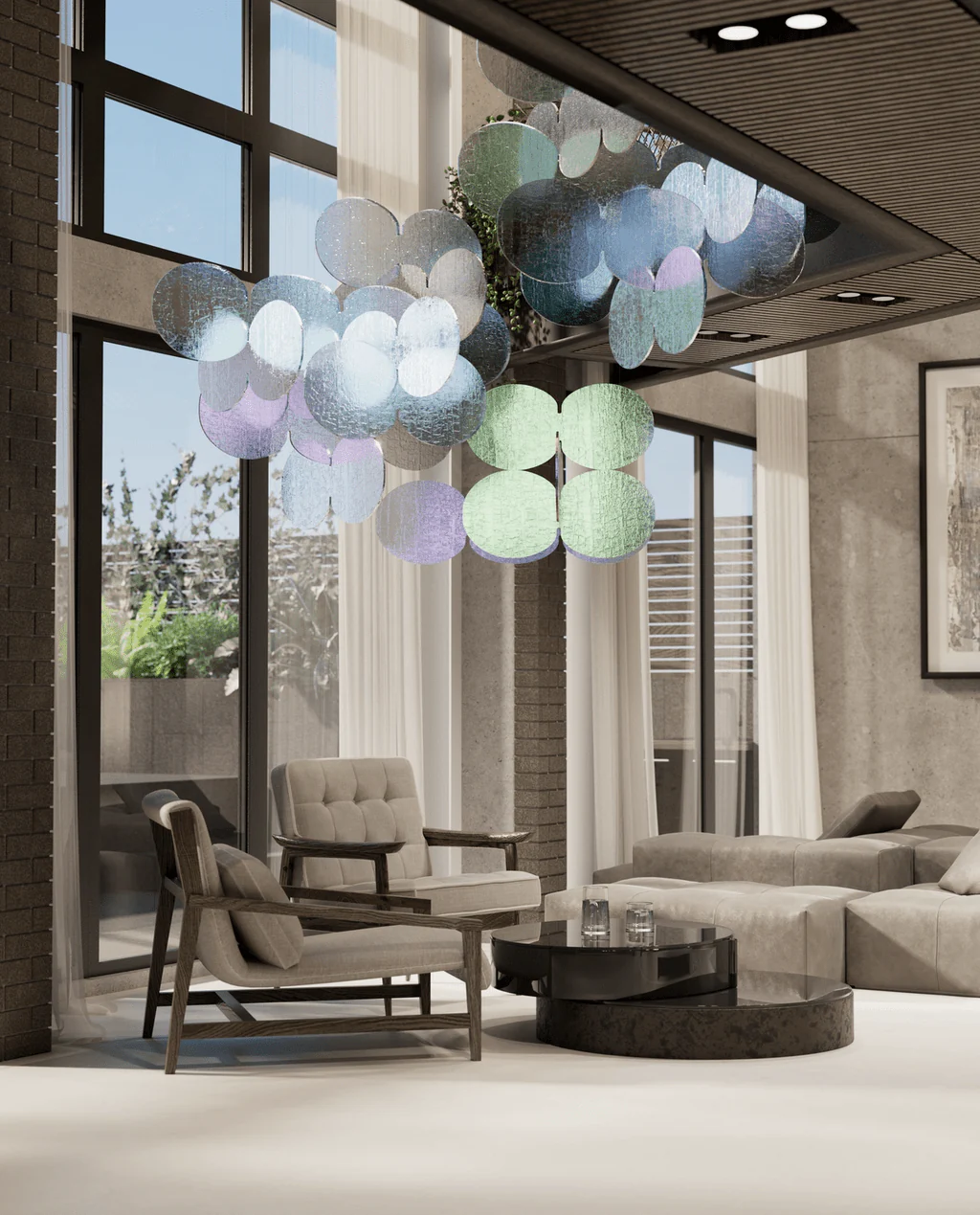 Clouds Iridescent Disc Chandelier - Image 3