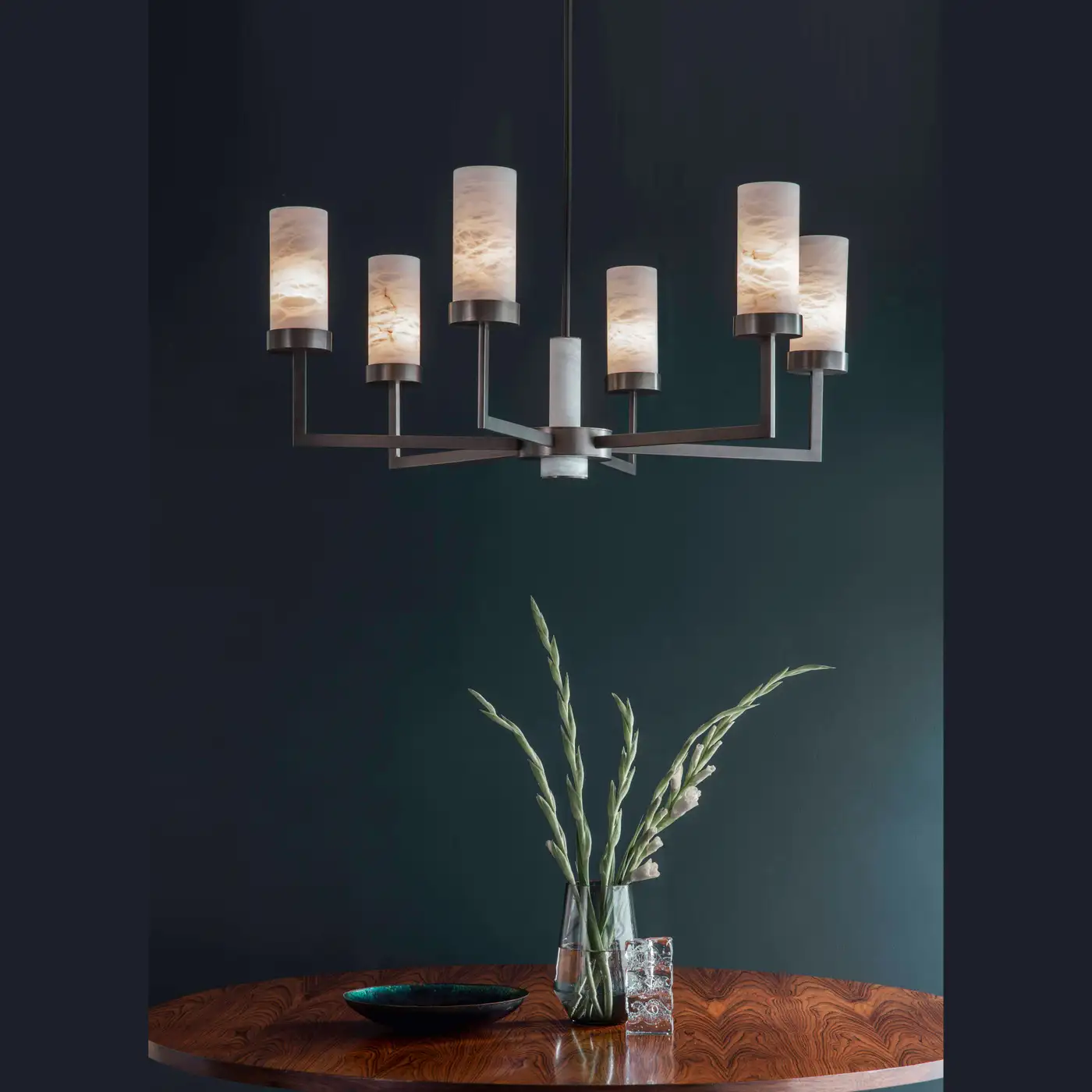 Contemporary  Alabaster 6-arm Compass Chandelier - Image 5