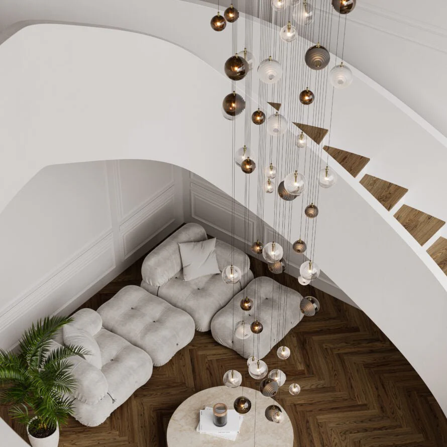 Cosmic Sphere Cascade Glass Chandelier - Image 26