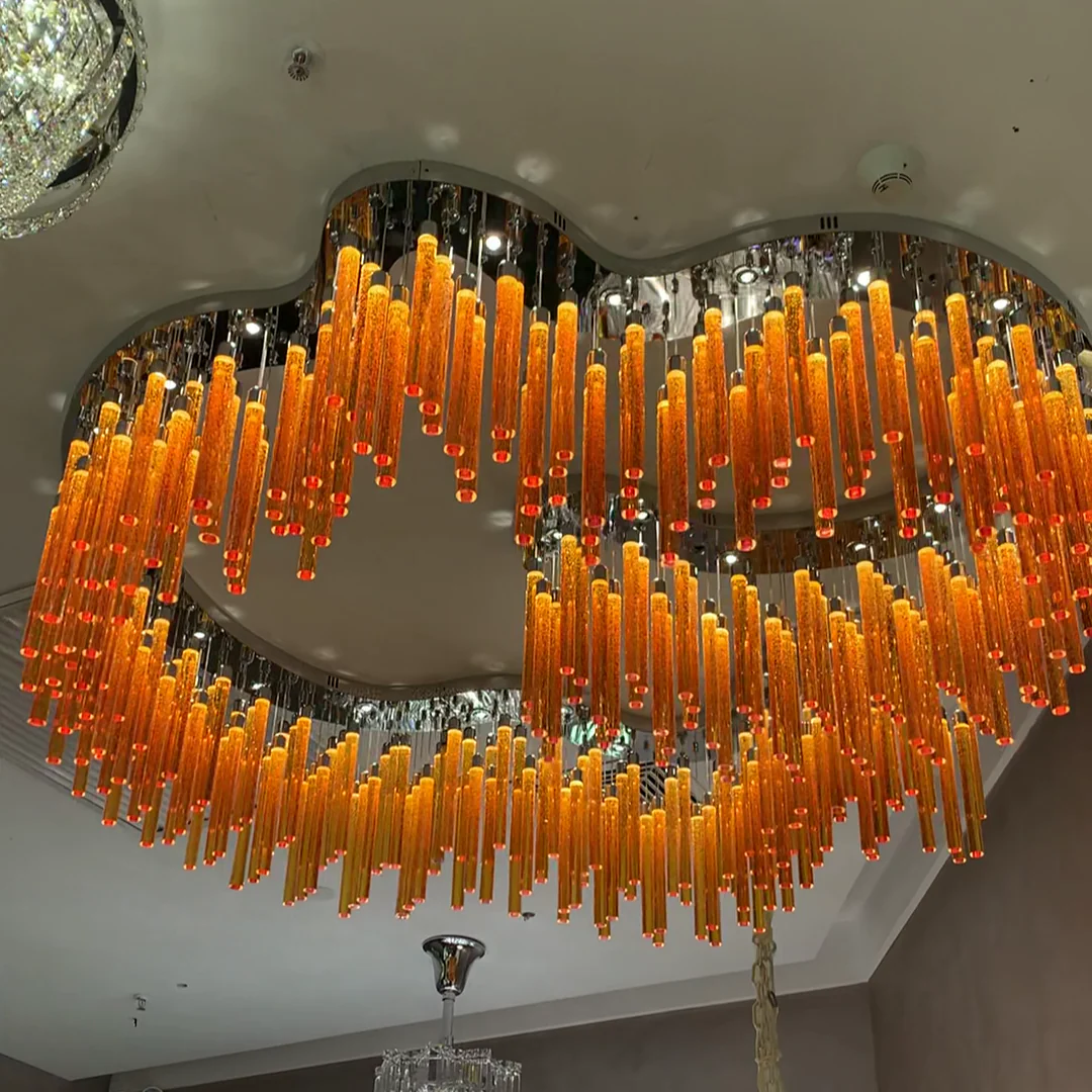 Creative Irregular Floating Orange Crystal Cylinder Chandelier for Living Room/Hotel/Restaurant - Image 2
