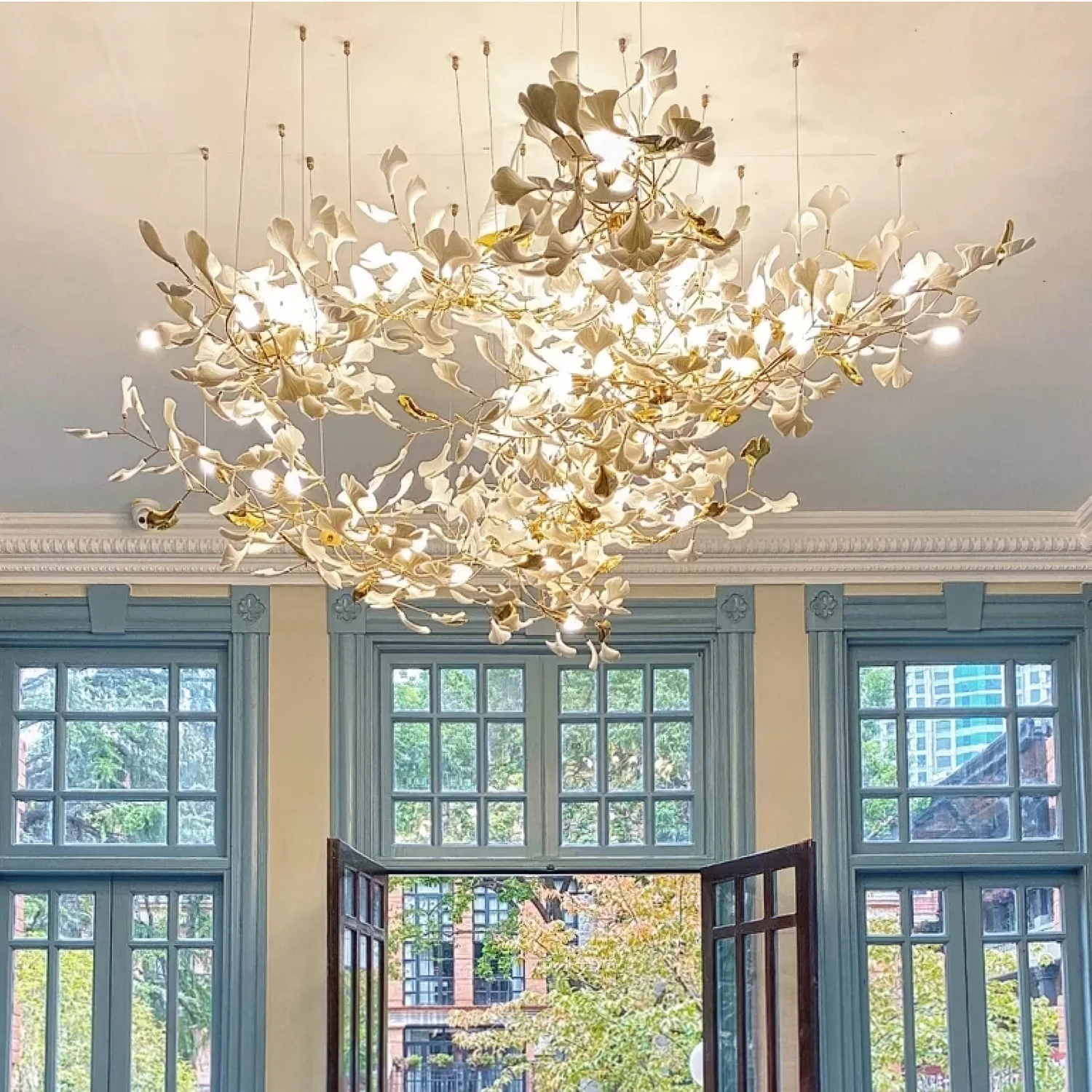 Gingko Leaves Ceramics Spiral Branch Chandelier - Image 10