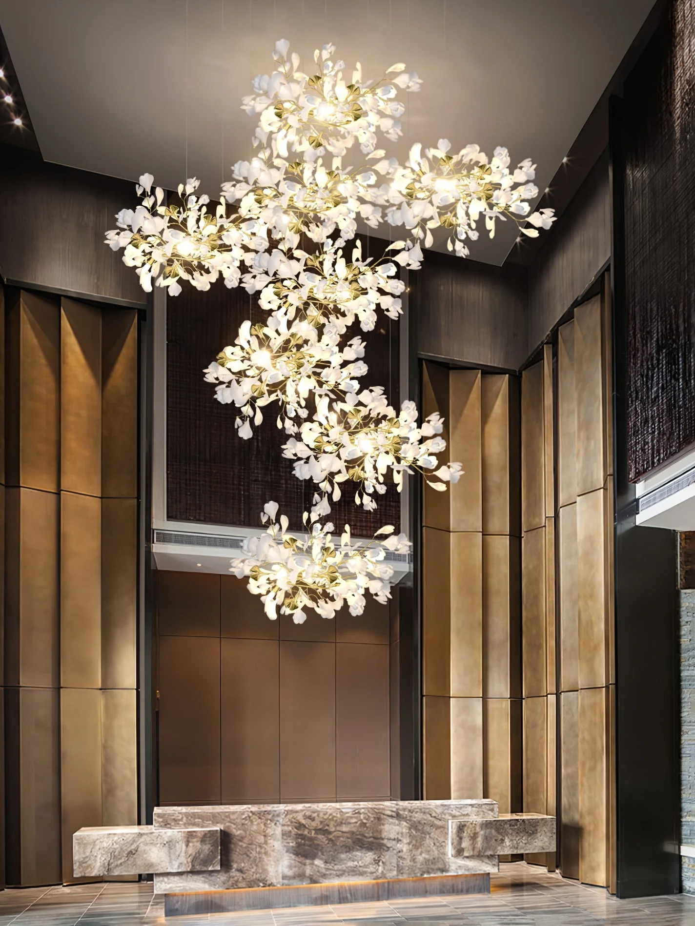 Gingko Leaves Ceramics Spiral Branch Chandelier - Image 105