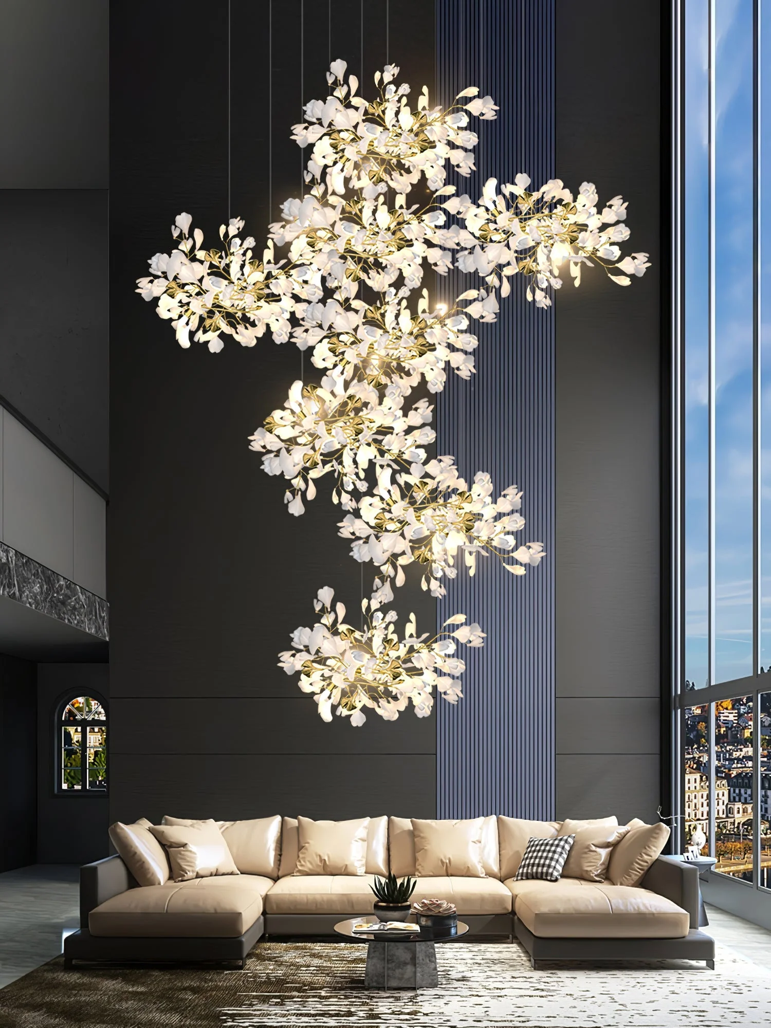Gingko Leaves Ceramics Spiral Branch Chandelier - Image 106