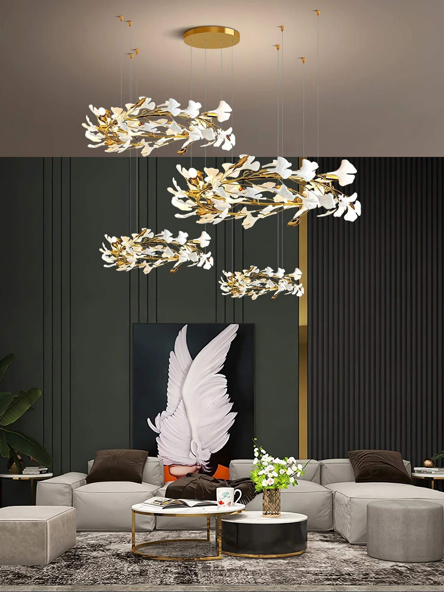 Gingko Leaves Ceramics Spiral Branch Chandelier - Image 107